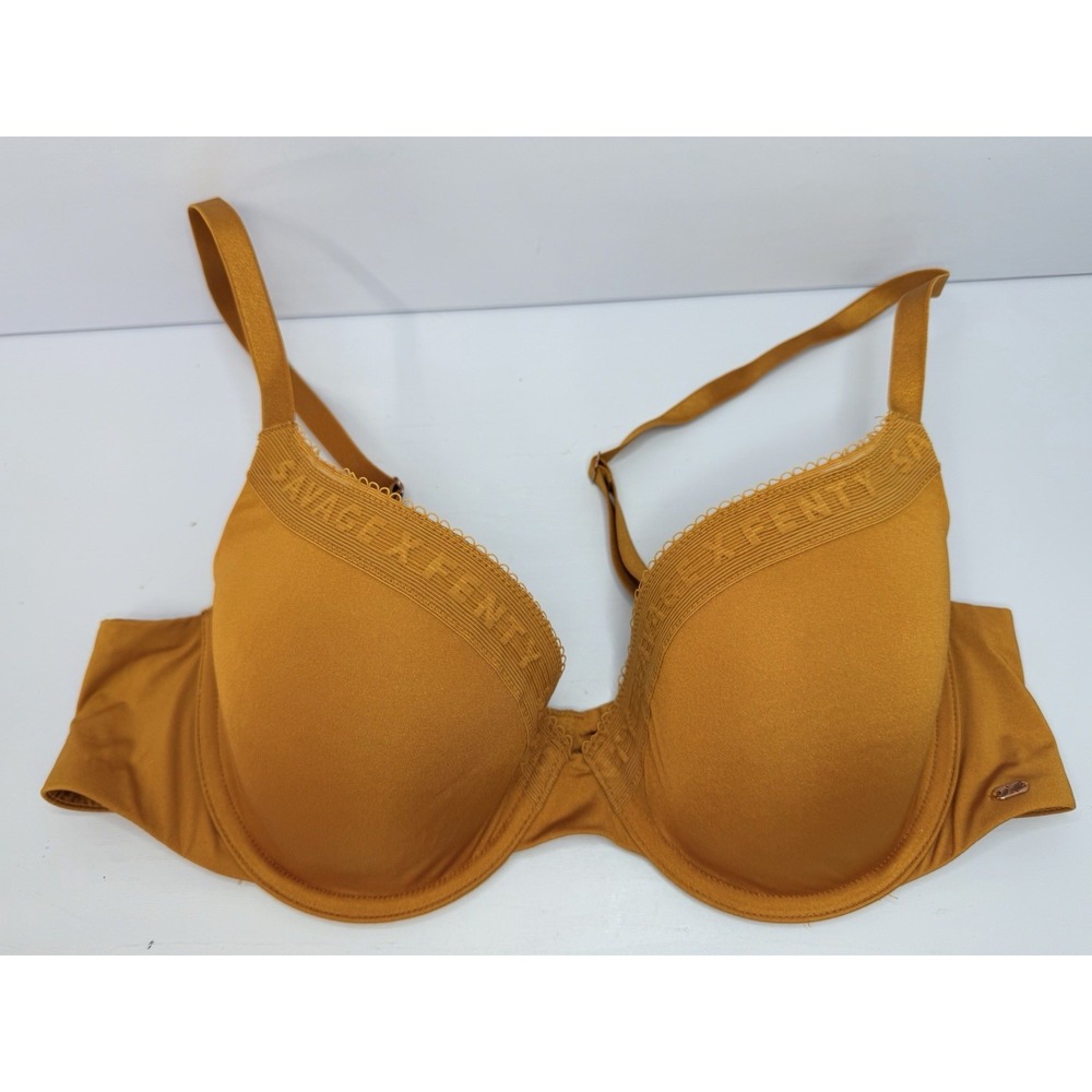 Savage X Fenty Gold Mustard Logo T-Shirt Bra Size 38B Underwire